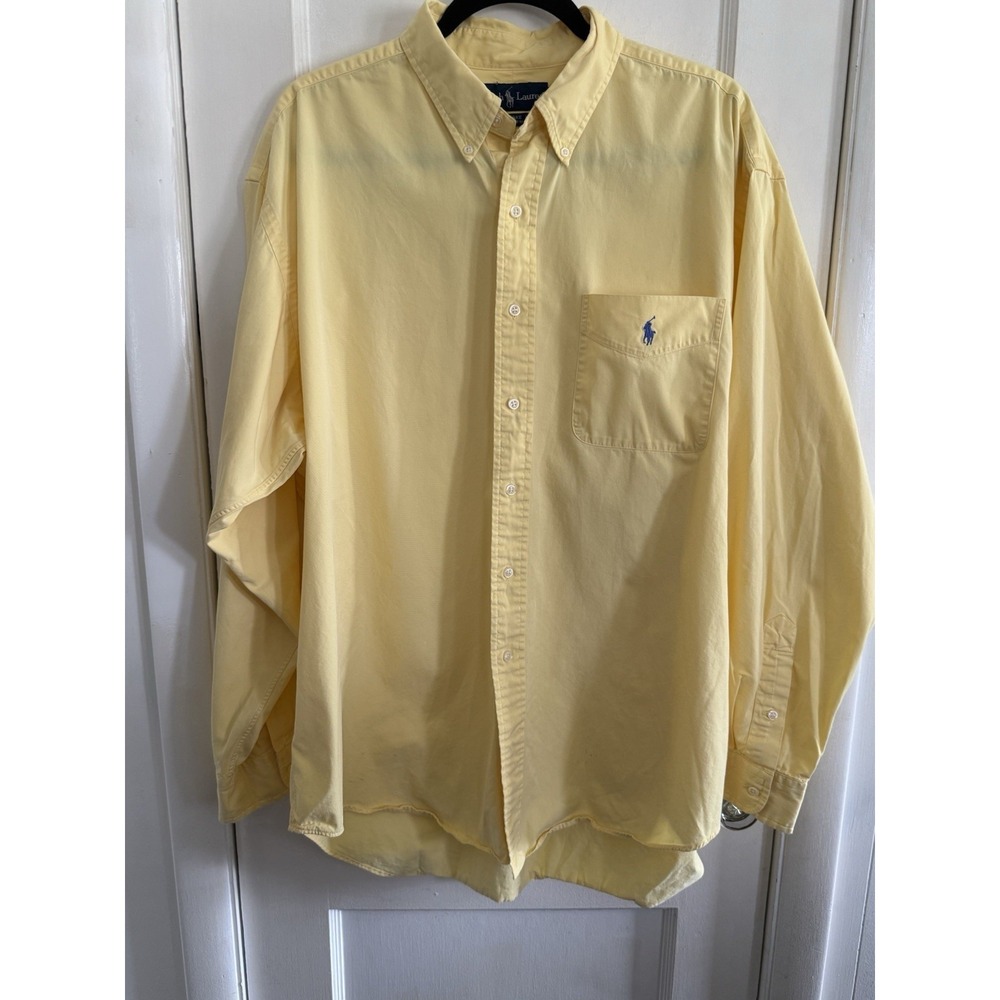 Ralph Lauren Blake Button Up Shirt Men XL Yellow Pocket Oxford Preppy Casual